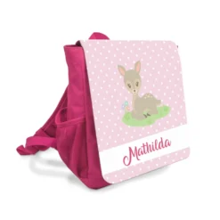 Kinderrucksack mit einem Rehkitz | Personalisierter Rucksack für Mädchen | Nachhaltiges Geschenk für Kinder von 2-5 Jahre