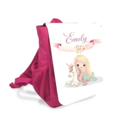 Kinderrucksack mit Namen für Mädchen mit einer Meerjungfrau | Pinker Rucksack für Kinder im Alter von 2-5 Jahre
