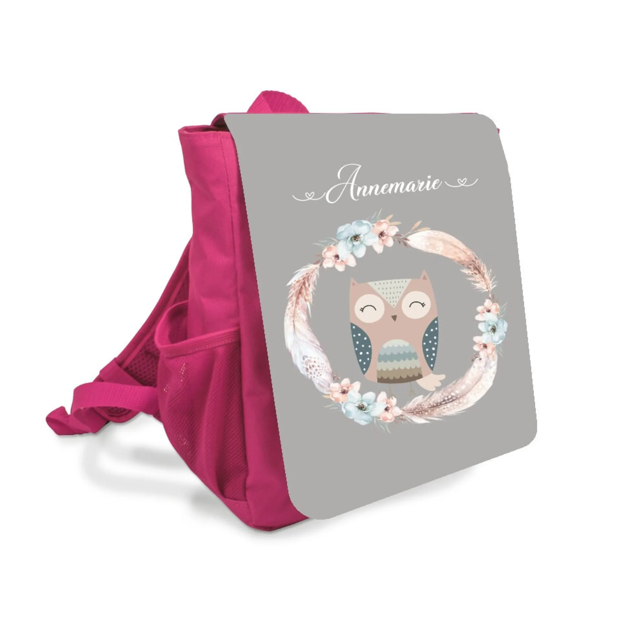 Kinderrucksack mit Namen und Eule | Rucksack für Mädchen in Pink | Besondere Geschenkidee für den Kindergarten