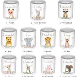 Kinder Spardose Löwe mit Namen für Kinder | Personalisiertes Geschenk für Mädchen u. Jungen | Originelles Geldgeschenk u. handgefertigte Geschenkidee | 11 Motive zur Auswahl