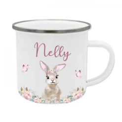 Kindertasse Fuchs mit Namen des Kindes | Trinkbecher aus Emaille für Mädchen u. Jungen I Personalisierte Tasse als tolles Geschenk | 4 Motivvarianten zur Auswahl