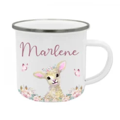 Kindertasse Fuchs mit Namen des Kindes | Trinkbecher aus Emaille für Mädchen u. Jungen I Personalisierte Tasse als tolles Geschenk | 4 Motivvarianten zur Auswahl