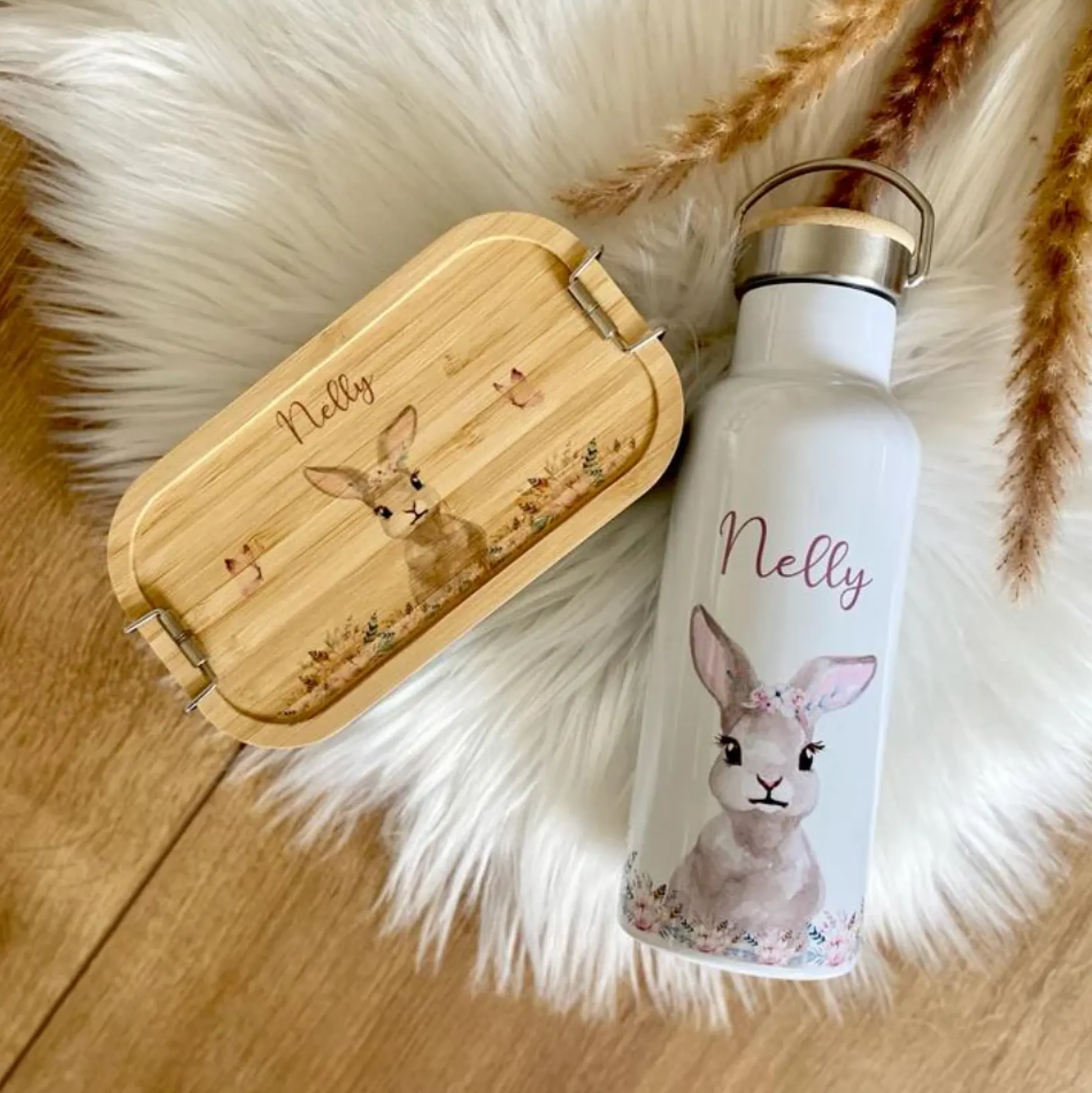 Kindertasse Hase mit Namen des Kindes | Trinkbecher aus Emaille für Mädchen I Personalisierte Tasse als tolles Geschenk | 4 Motivvarianten zur Auswahl