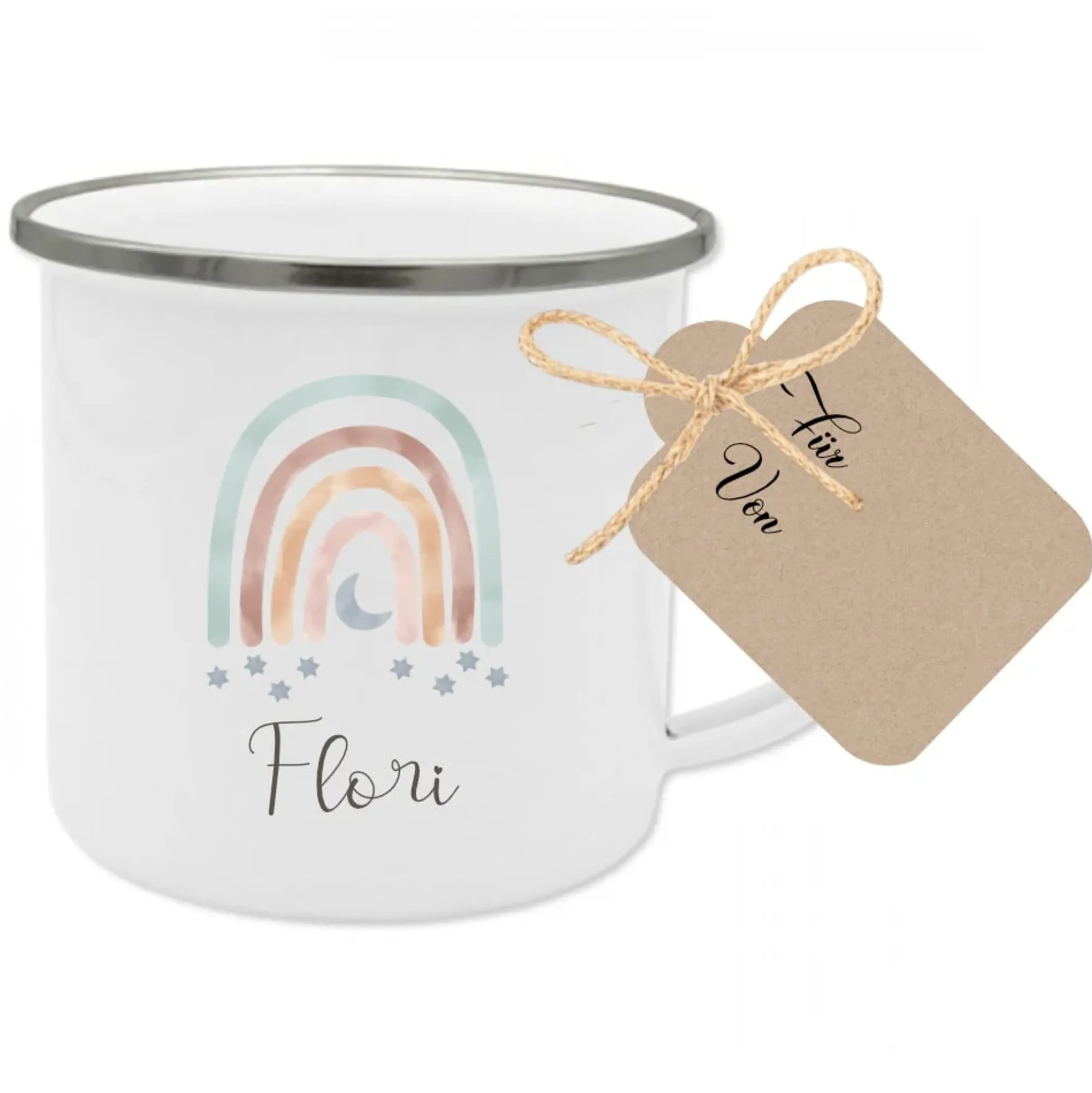 Kindertasse "Regenbogen" mit Namen des Kindes | Tolles Geschenk für Jungen u. Mädchen | Kinderbecher für Kinder als Geschenkidee | Inkl. Geschenkanhänger | 4 Motivvarianten zur Auswahl