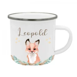 Kindertasse Schaf mit Namen des Kindes | Trinkbecher aus Emaille für Mädchen u. Jungen I Personalisierte Tasse als tolles Geschenk | 4 Motivvarianten zur Auswahl