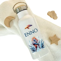 Kinder Trinkflasche "Eishockeyspieler" für Jungen mit Namen | Thermosflasche Eishockey aus Edelstahl für Teenager Kita Schule Geschenk