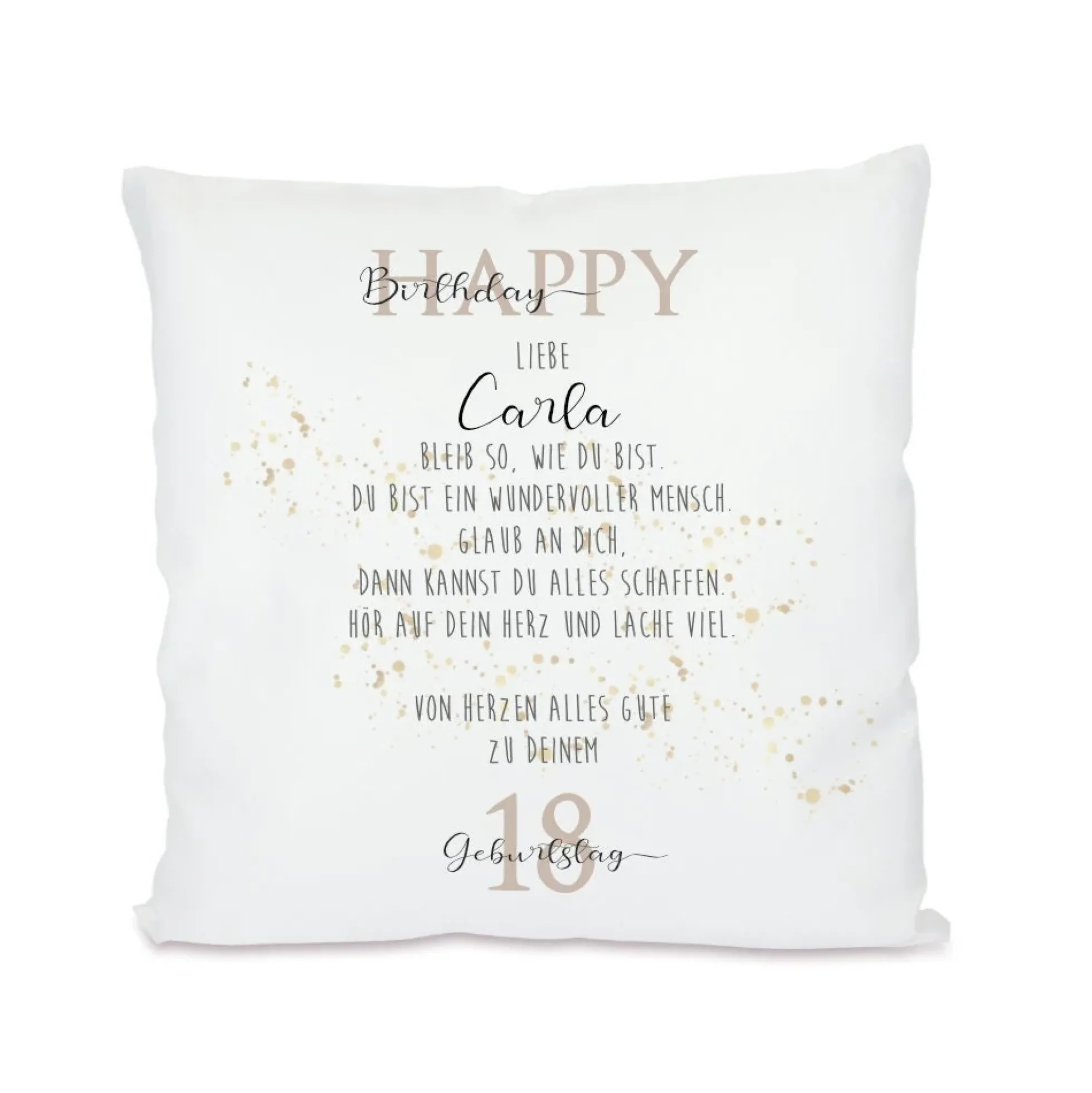 Kissen zum Geburtstag "Happy Birthday" | Personalisiertes Geschenk mit besonderen Geburtstagswünschen | Geburtstagsgeschenk mit Namen und Wunschzahl