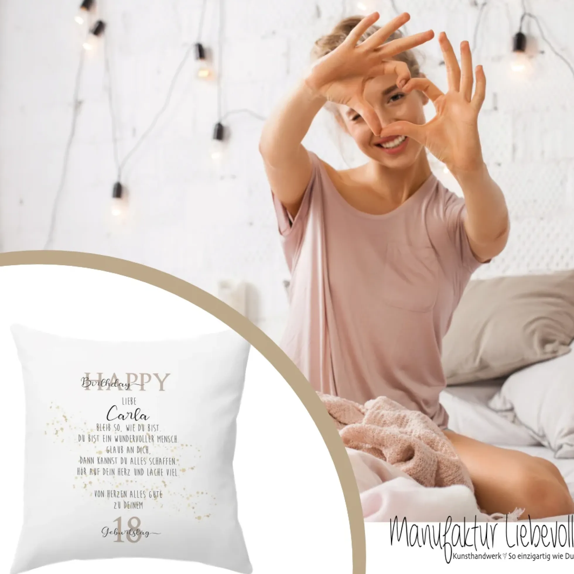 Kissen zum Geburtstag "Happy Birthday" | Personalisiertes Geschenk mit besonderen Geburtstagswünschen | Geburtstagsgeschenk mit Namen und Wunschzahl