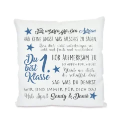 Kissen zum Schulbeginn "Du bist 1. Klasse" | Personalisiertes Geschenk zur Einschulung für Jungen und Mädchen | 4 Varianten zur Auswahl
