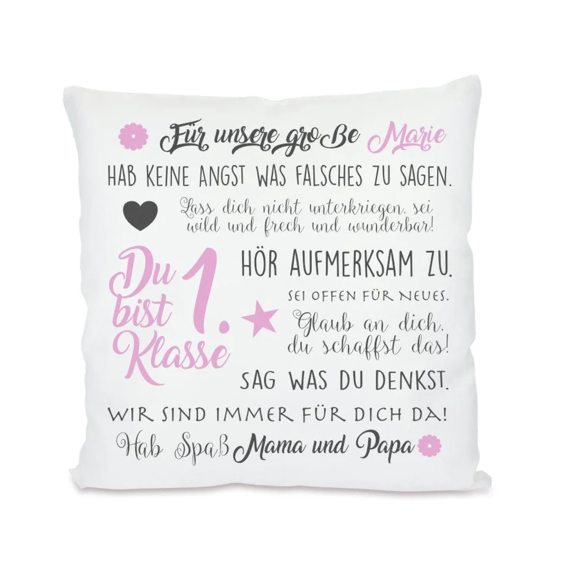 Kissen zum Schulbeginn "Du bist 1. Klasse" | Personalisiertes Geschenk zur Einschulung für Jungen und Mädchen | 4 Varianten zur Auswahl