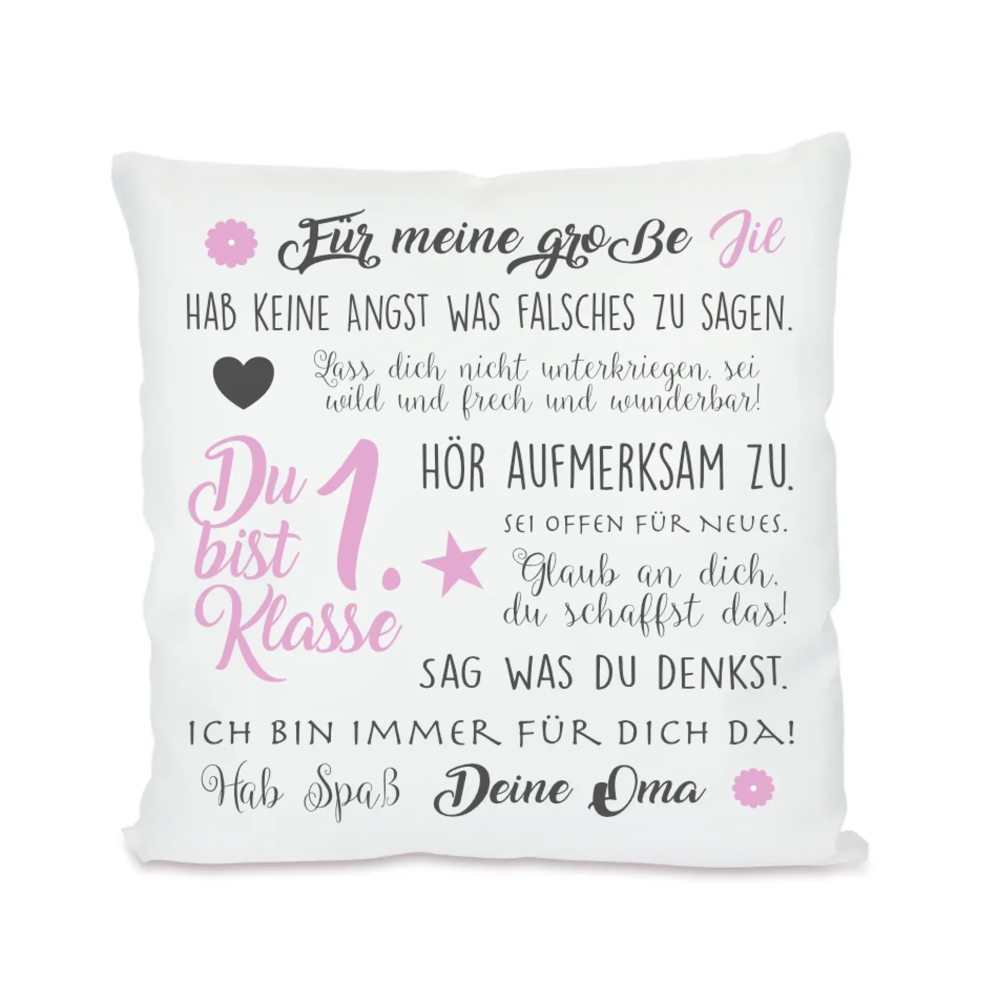 Kissen zum Schulbeginn "Du bist 1. Klasse" | Personalisiertes Geschenk zur Einschulung für Jungen und Mädchen | 4 Varianten zur Auswahl