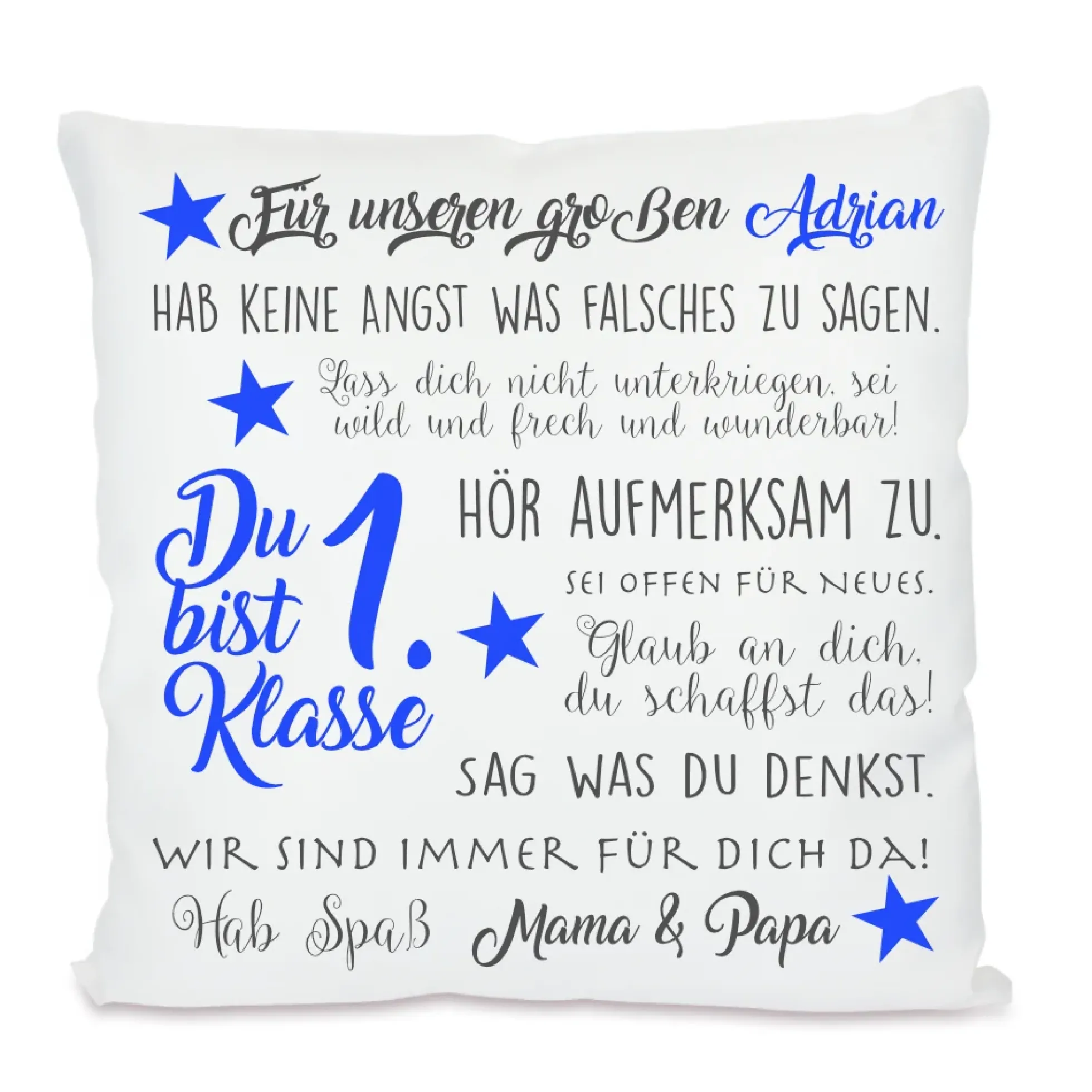 Kissen zur Einschulung "Du bist 1. Klasse" | Personalisiertes Einschulungsgeschenk für Mädchen und Jungen | 4 Varianten zur Auswahl