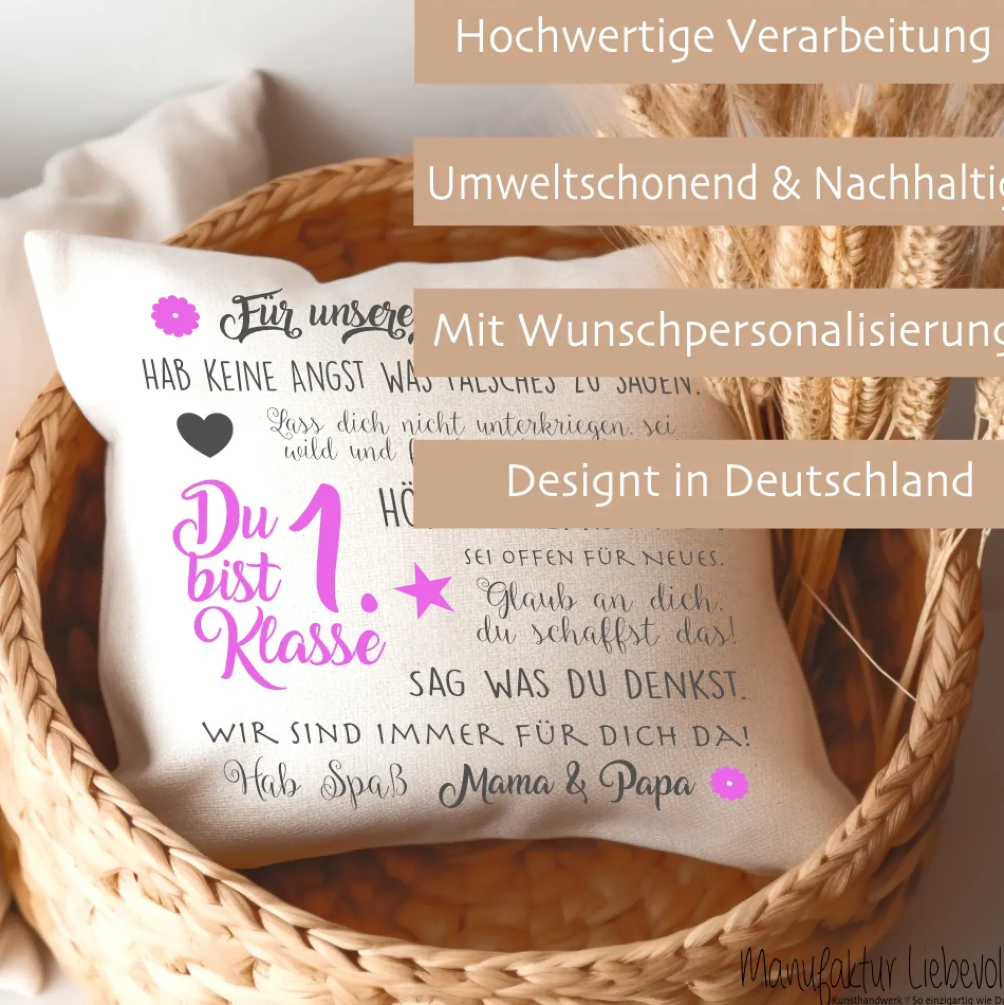 Kissen zur Einschulung "Du bist 1. Klasse" | Personalisiertes Einschulungsgeschenk für Mädchen und Jungen | 4 Varianten zur Auswahl