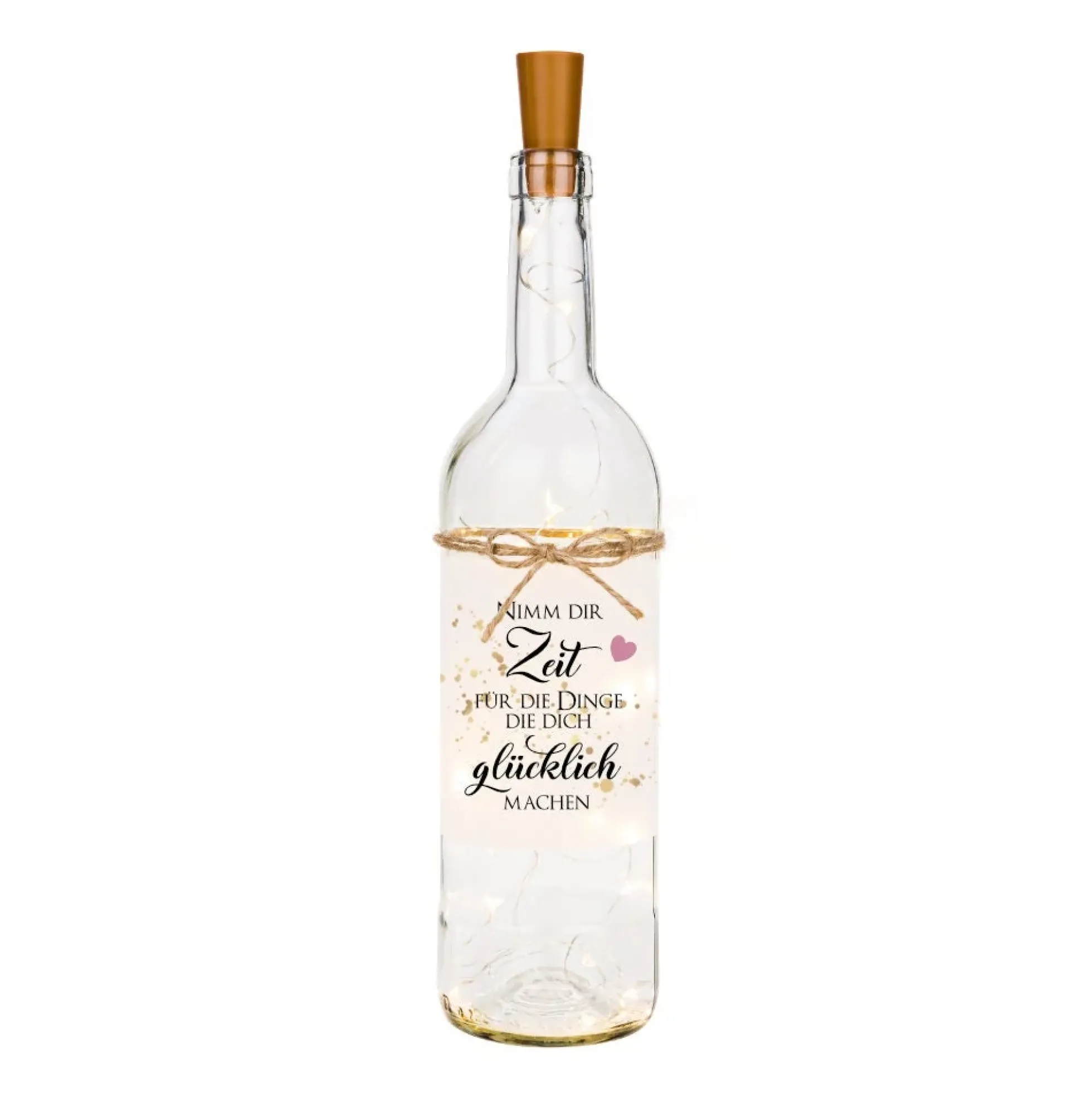 LED Flaschenlicht mit Spruch "Das Glück soll immer an deiner Seite sein" | Besonderes Geschenk zum Geburtstag, zur Prüfung, zu Silvester, zur Jugendweihe uvm. | 5 Motivvarianten zur Auswahl