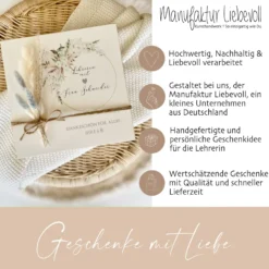 Lehrerin Abschiedsgeschenk | Holzbild mit Spruch & Blumen Dankeschön Geschenk Schule Grundschule Geschenkidee Abschied Danke | Manufaktur Liebevoll