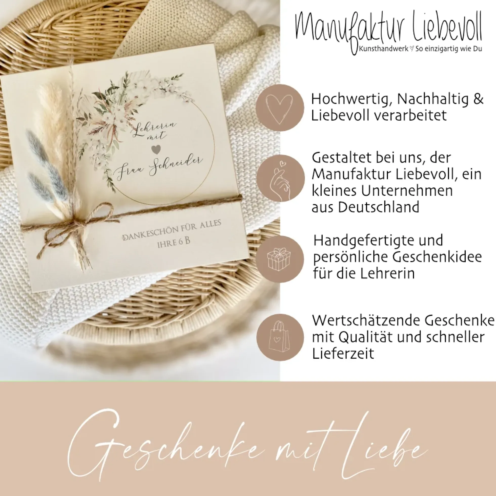 Lehrerin Abschiedsgeschenk | Holzbild mit Spruch & Blumen Dankeschön Geschenk Schule Grundschule Geschenkidee Abschied Danke | Manufaktur Liebevoll