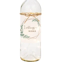 Lieblingsmama Leuchtflasche für die Mama | Flaschenlicht mit Schriftzug und Eukalyptus | Besonderes Geschenk für Mütter | 2 Motivvarianten zur Auswahl