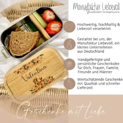 Nachhaltige Brotdose mit Bambus und Namen - Rehkitz | Wählbar in Edelstahl | Personalisiertes Geschenk für Mädchen