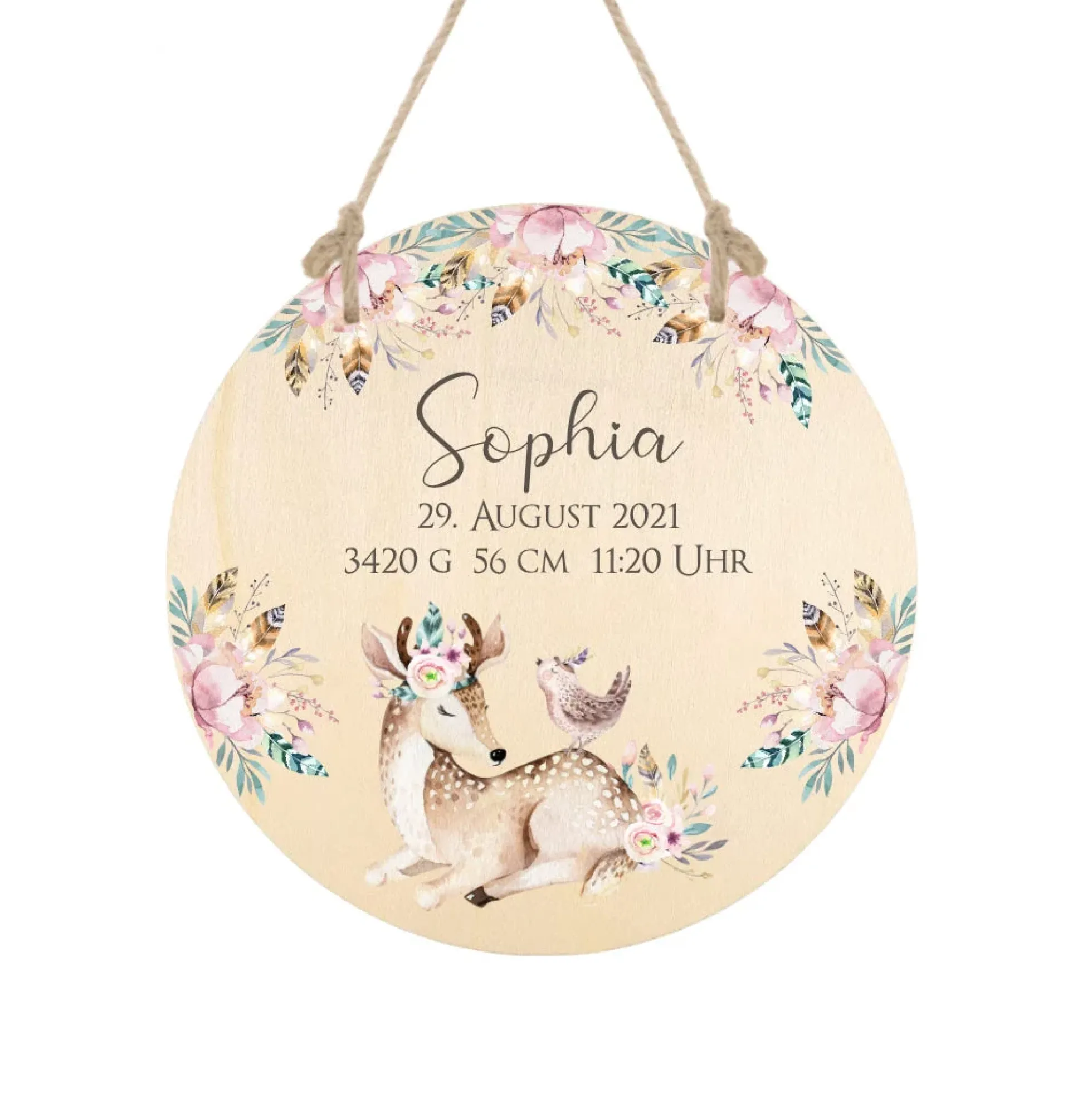 Namensschild mit Tippi und Tiermotiven für Jungen | Schöne Dekoidee für die Tür zum Babyzimmer | Persönliches Holzschild mit dem Namen des Jungen personalisiert | 4 Varianten zur Auswahl