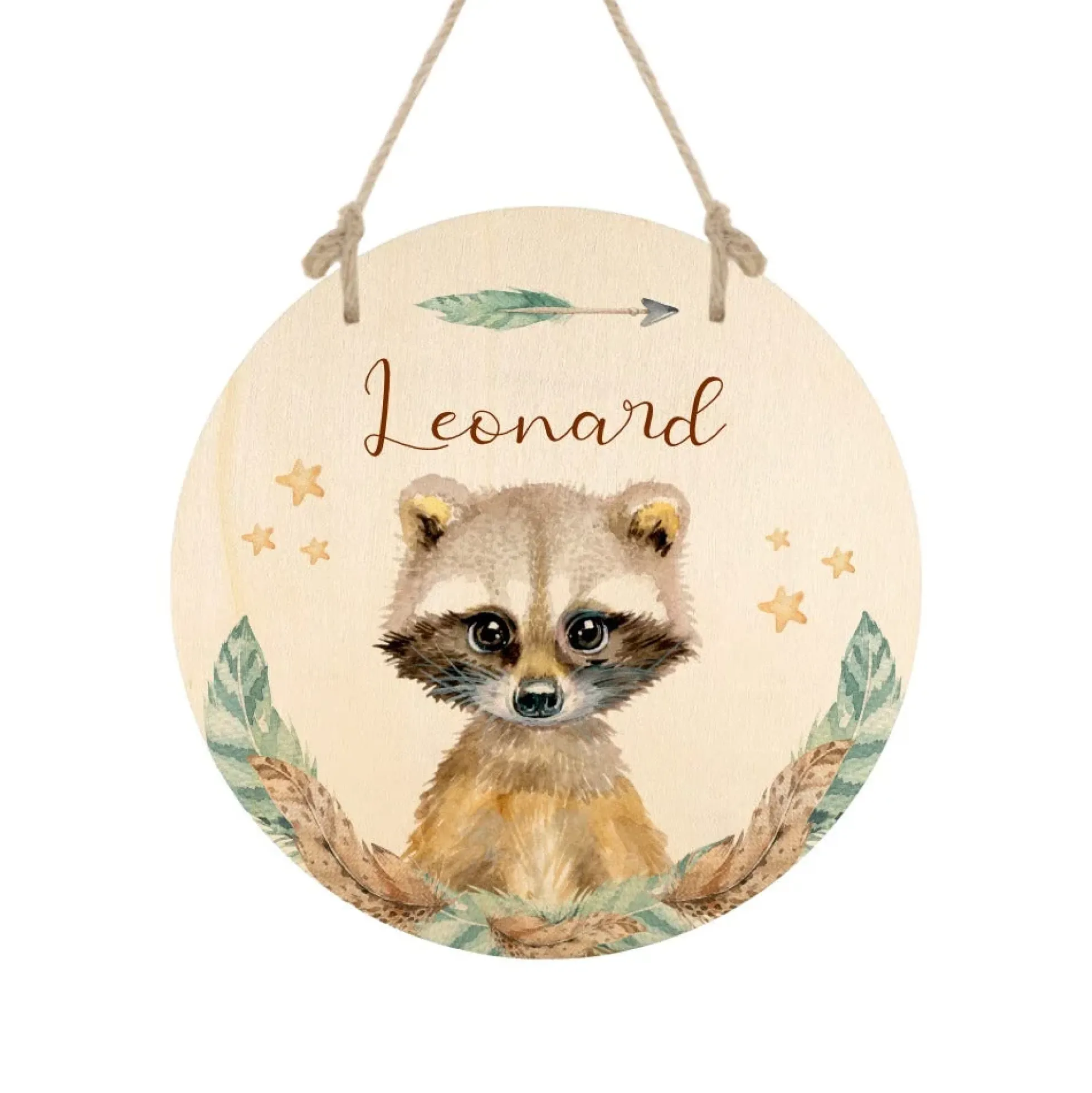 Namensschild "Waschbär" für das Kinderzimmer | Personalisiertes Türschild für Mädchen u. Jungen | 11 weitere Motivvarianten als Geschenk zur Auswahl