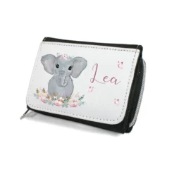 Niedliche Geldbörse für Kinder mit Tiermotiv u. Name | Kinderportemonnaie mit Wunschname u. Tierbaby | 4 Motivvarianten zur Auswahl | Elefant, Löwe, Hase, Schaf