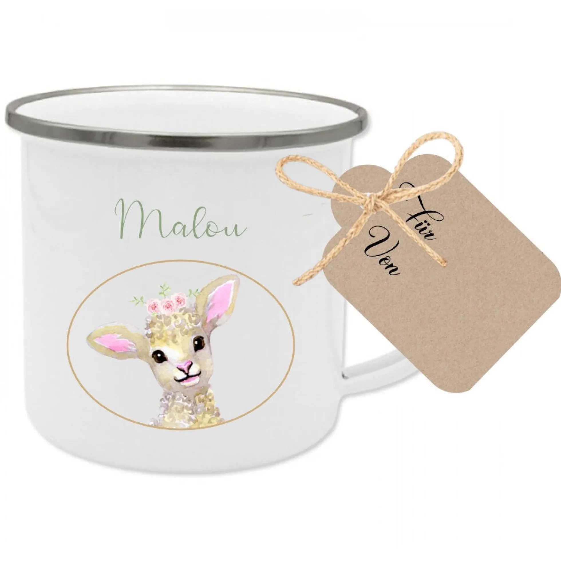 Niedliche Kindertasse mit einem "Schaf" u. dem Namen des Kindes | Originelles Geschenk für Mädchen u. Jungen | 5 Motivvarianten zur Auswahl