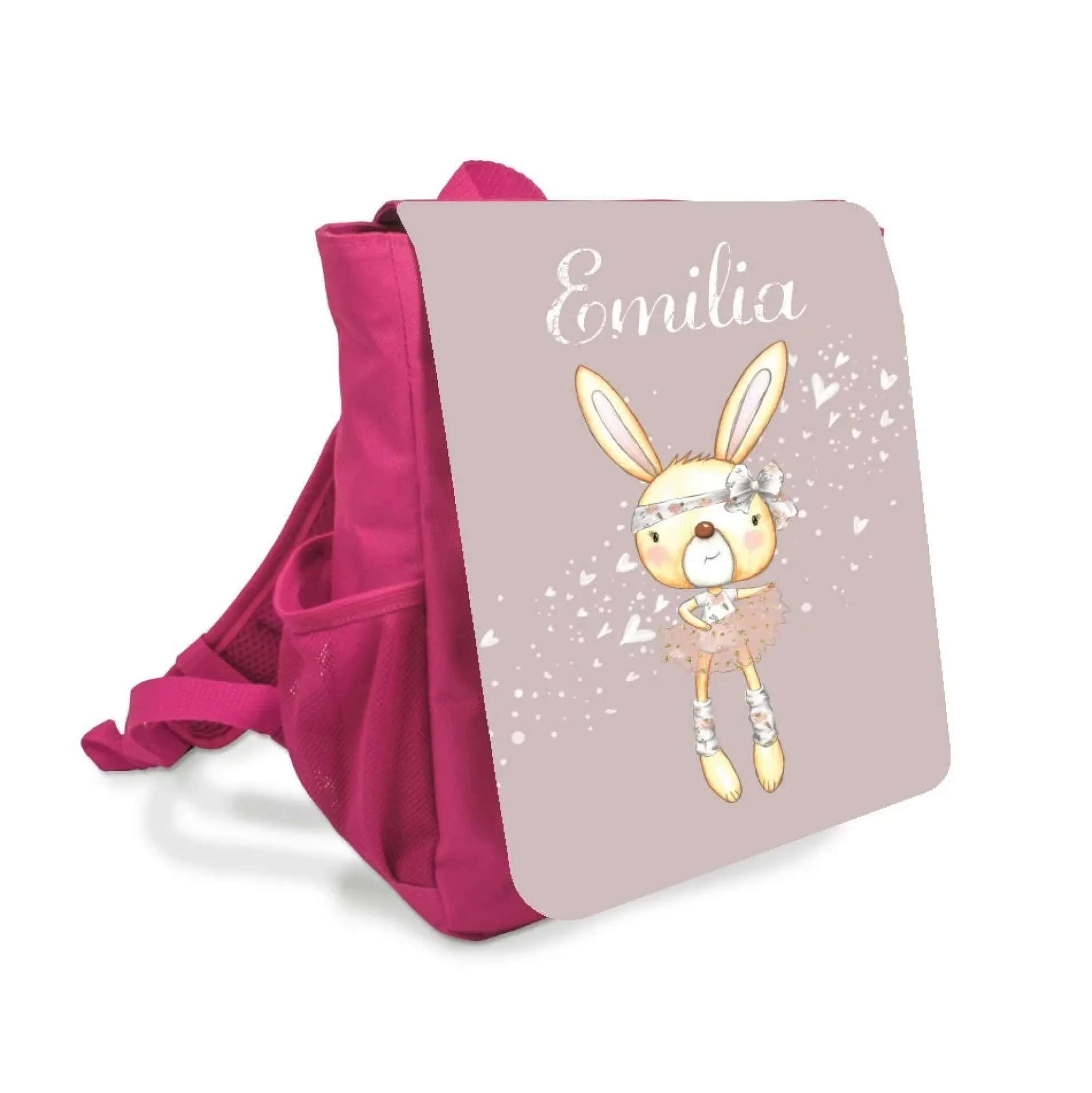 Niedlicher Kinderrucksack für Mädchen mit Namen handgefertigt | Pinker Rucksack mit einem Hasen als Ballerina gekleidet | Nachhaltiges Geschenk für Mädchen im Alter von 2-5 Jahre