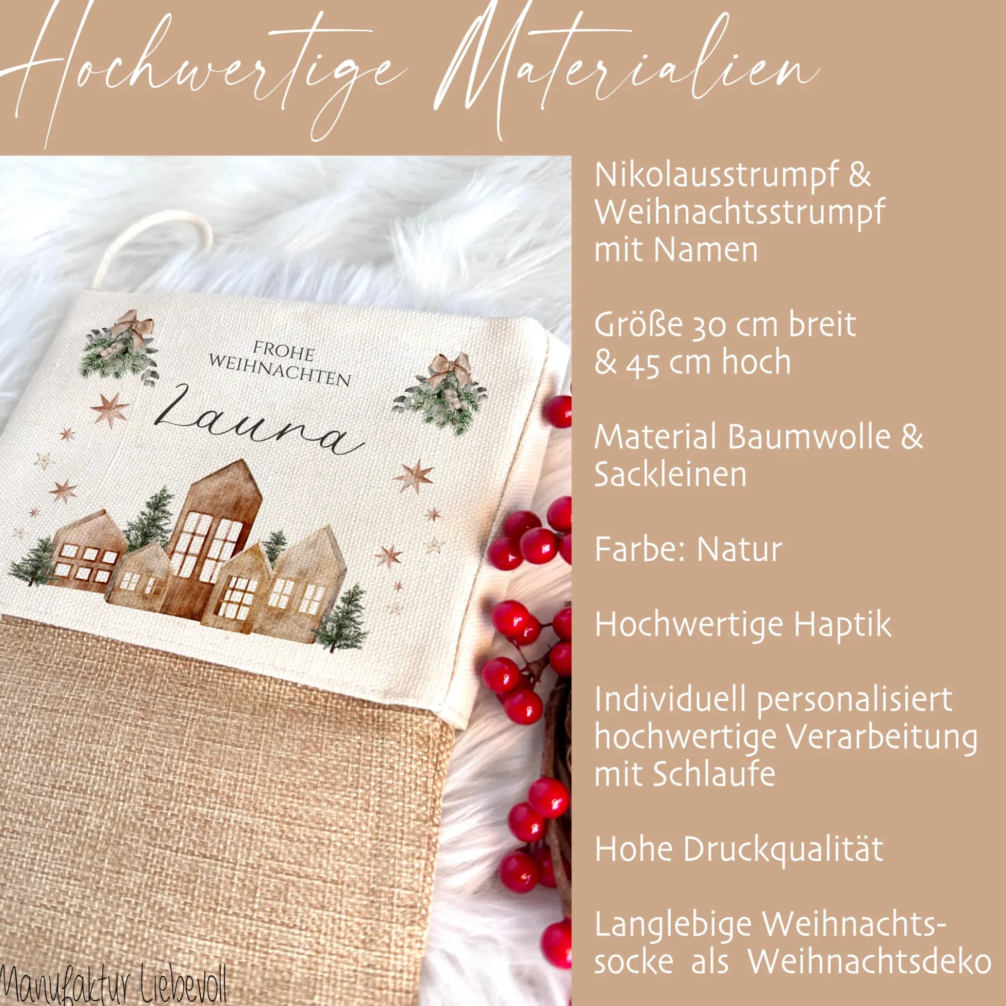 Nikolausstiefel personalisiert Nikolausstrumpf Häuser Erwachsene Weihnachtsstrumpf Name Weihnachtsstiefel
