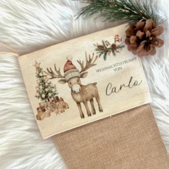 Nikolausstrumpf Nikolausstiefel personalisiert Kinder Weihnachtsstrumpf Elch Mädchen Jungen Name Weihnachtsstiefel Nikolaussocke