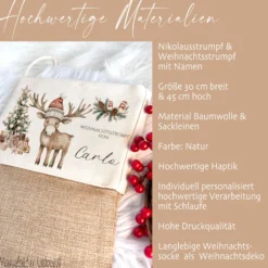 Nikolausstrumpf Nikolausstiefel personalisiert Kinder Weihnachtsstrumpf Elch Mädchen Jungen Name Weihnachtsstiefel Nikolaussocke
