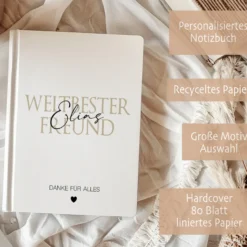 Notizbuch Freundin Geschenk mit Namen personalisiertes Notizheft weltbeste Freundin, weltbester Freund, Partner, Herzensmensch