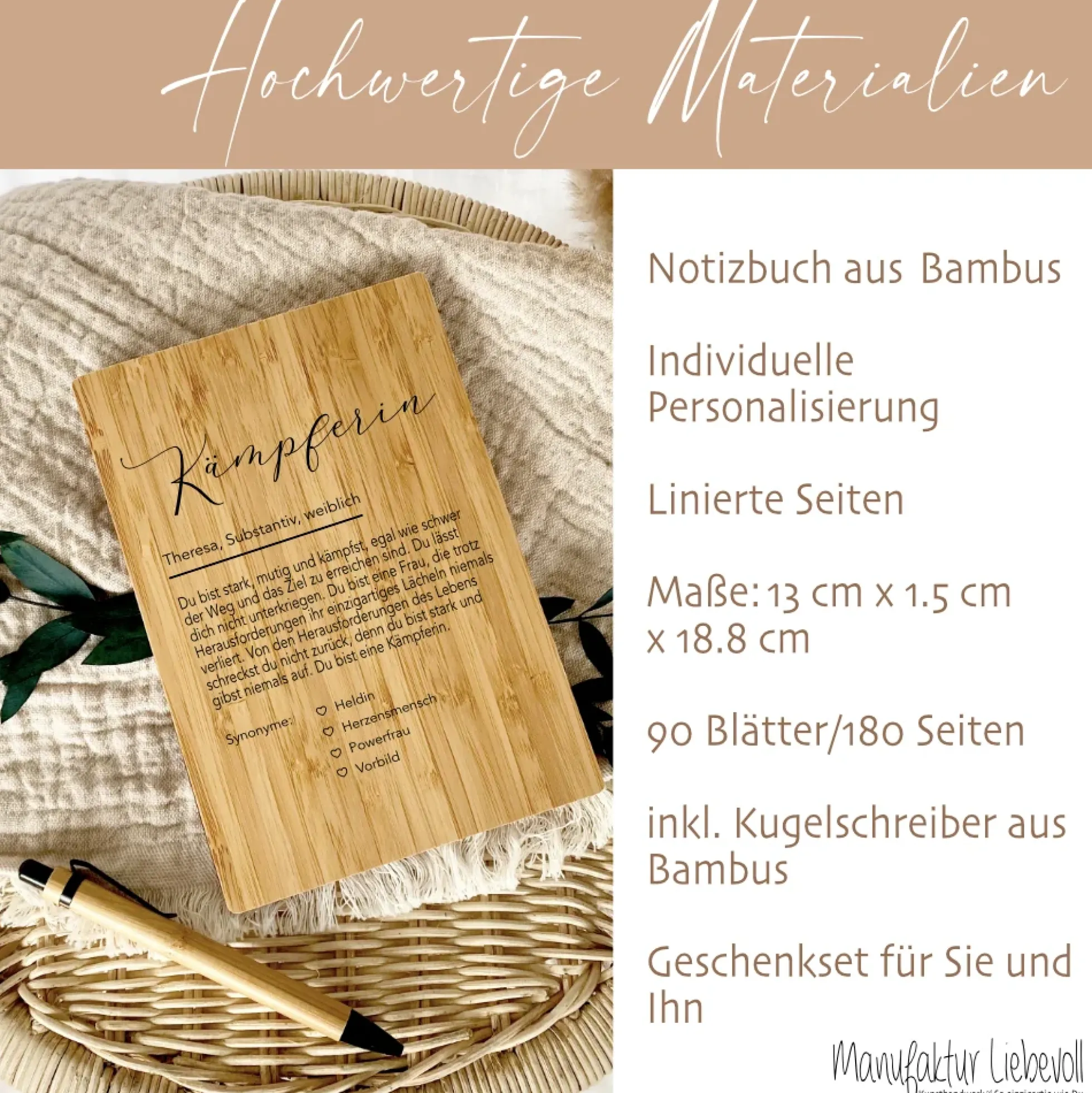 Notizbuch Kämpferin mit Namen Definition Geschenk Frau Freundin Tochter Personalisiert Tagebuch Notizheft Journal