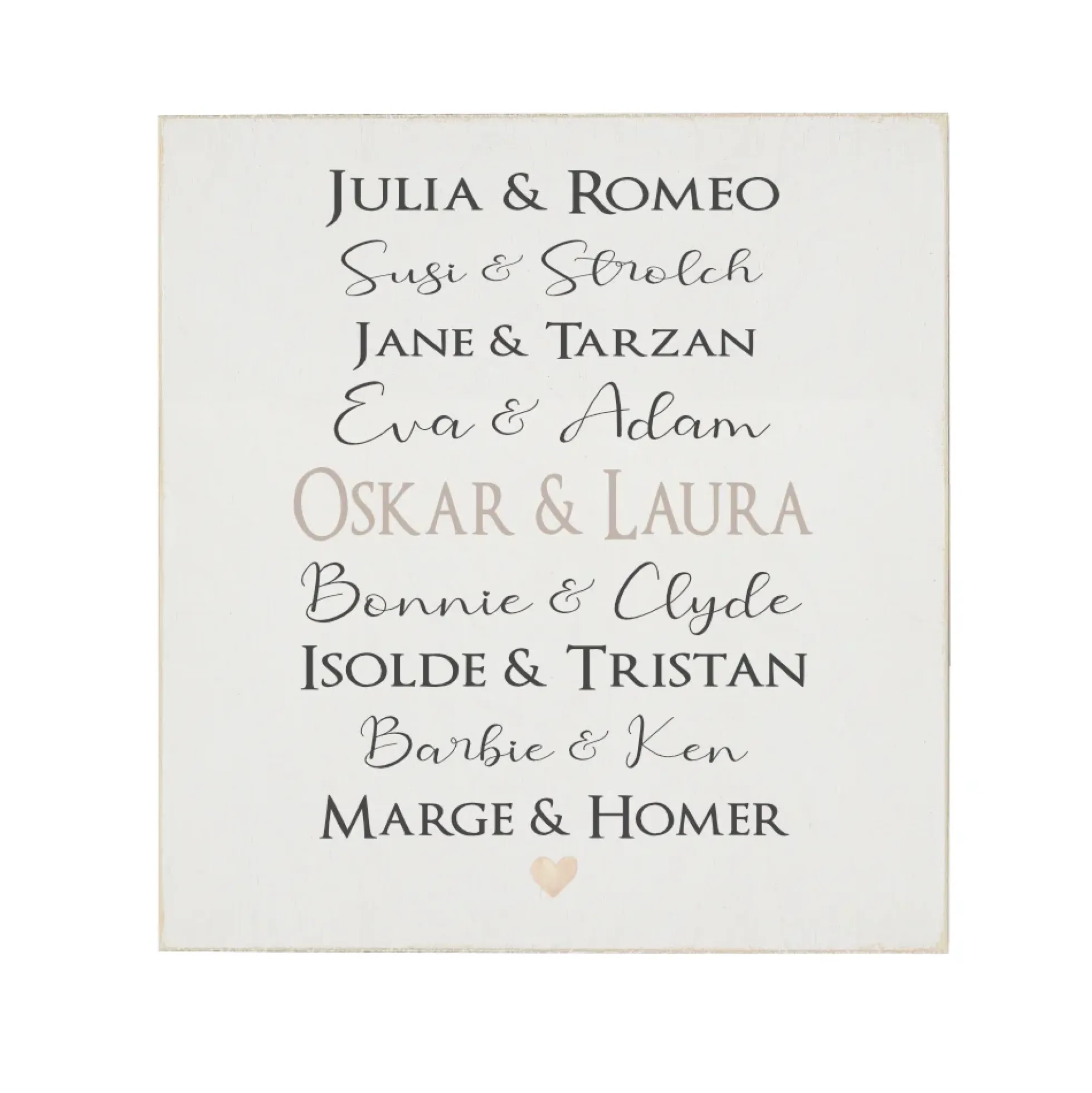 Originelles Geschenk für verliebte Paare | Holzbild gestaltet mit den Namen des Paares | Personalisierte Geschenkidee zum Jahrestag u. Valentinstag