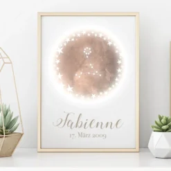 Originelles Geschenk zum Geburtstag | Personalisiertes Poster mit Sternzeichen, Namen und Geburtsdatum | Persönliches Geburtstagsgeschenk | 12 Sternzeichen zur Auswahl
