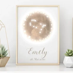 Originelles Geschenk zum Geburtstag | Personalisiertes Poster mit Sternzeichen, Namen und Geburtsdatum | Persönliches Geburtstagsgeschenk | 12 Sternzeichen zur Auswahl