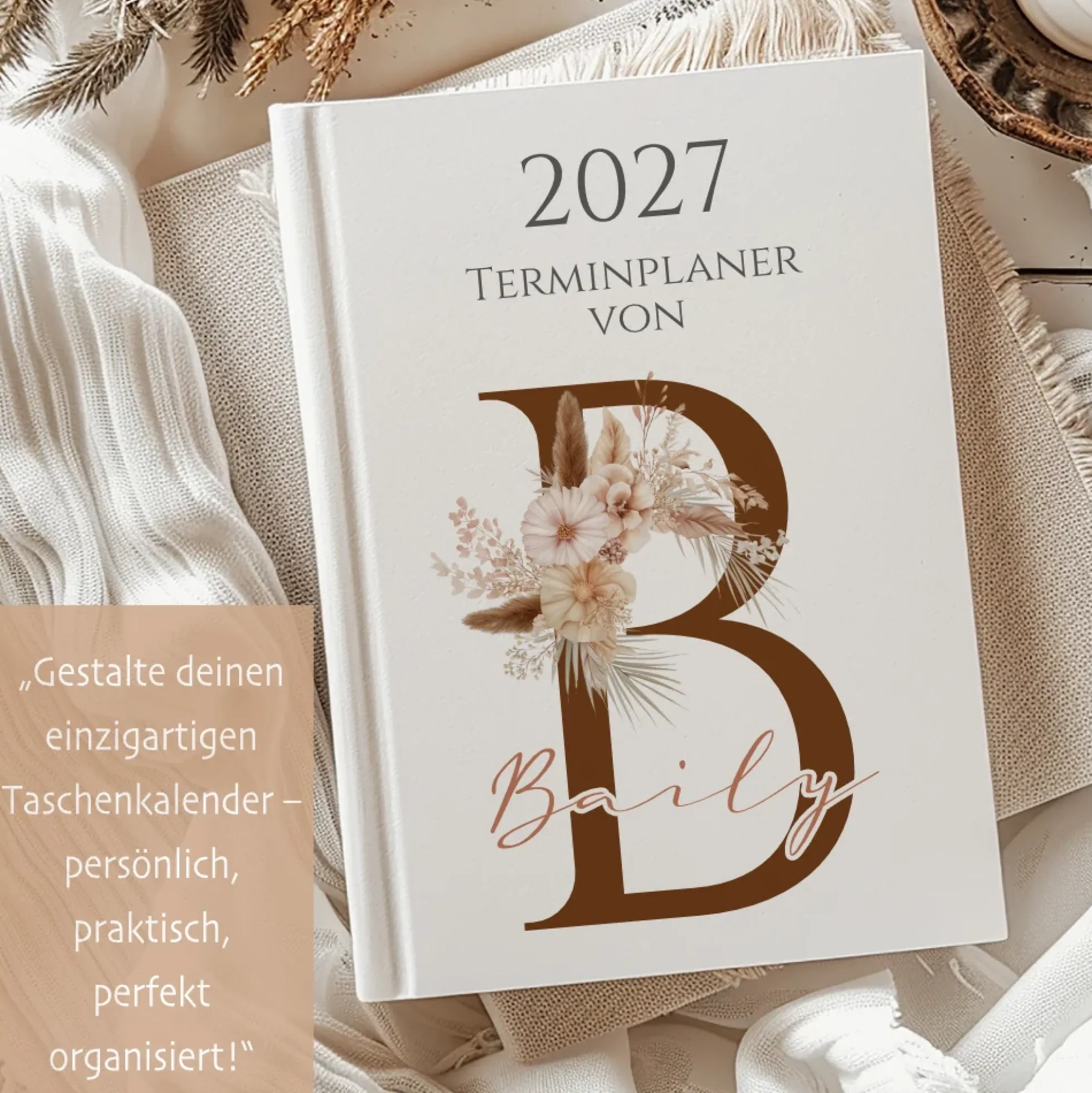 Personaliserter Buchkalender 2027 Din A5 | Hardcover Terminplaner mit Name | Wochenplaner Weiß