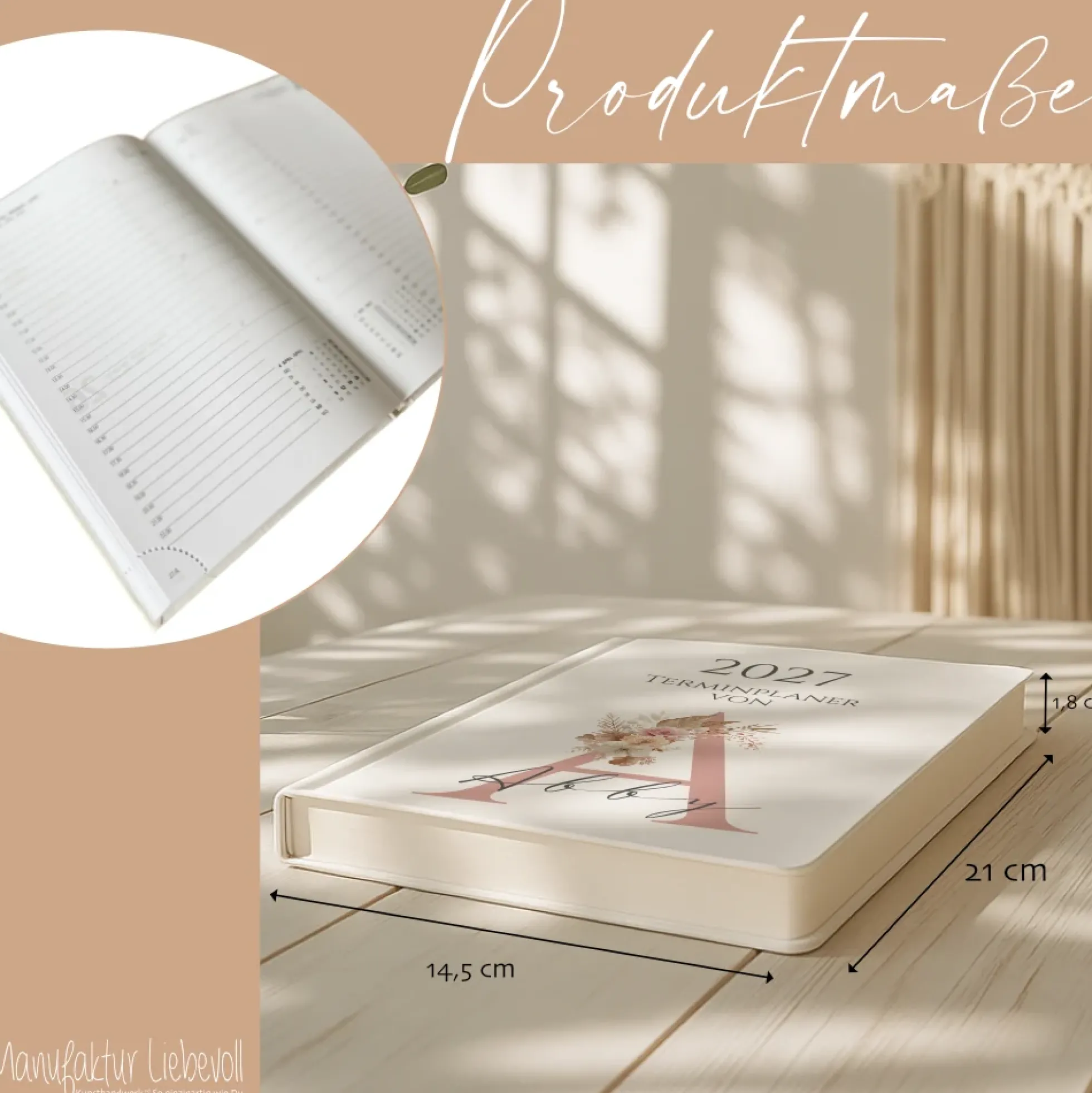 Personaliserter Buchkalender 2027 Din A5 | Hardcover Terminplaner mit Name | Wochenplaner Weiß