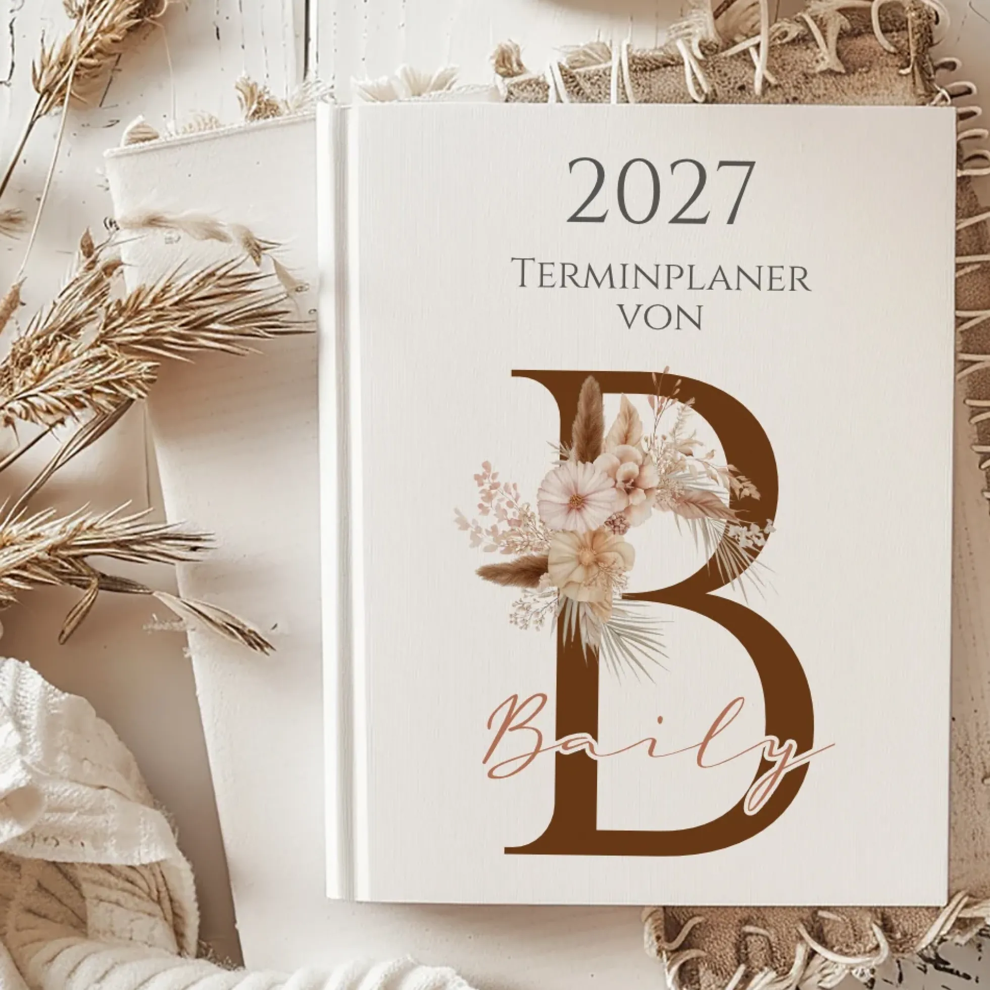 Personaliserter Buchkalender 2027 Din A5 | Hardcover Terminplaner mit Name | Wochenplaner Weiß