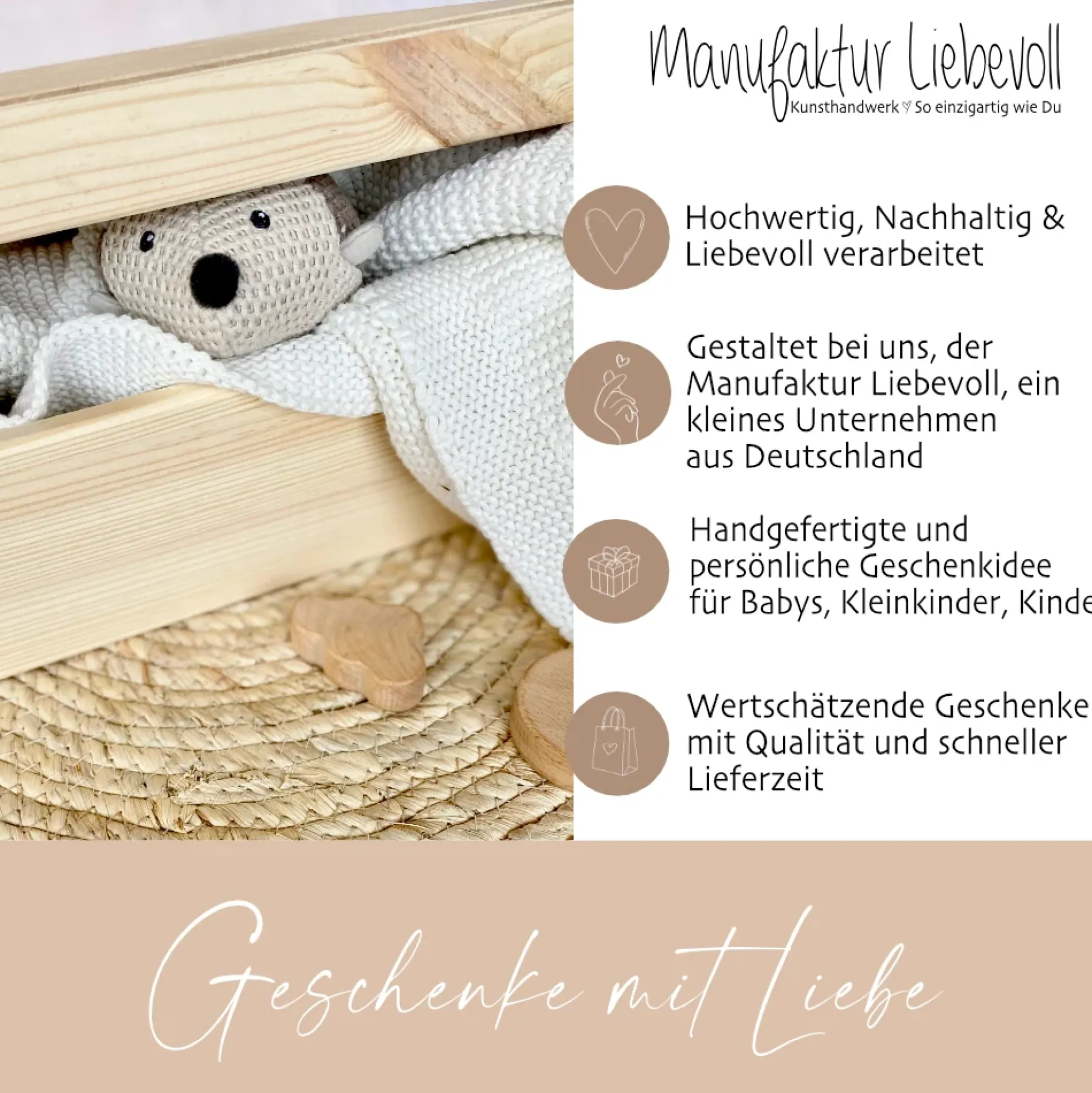 Personalisierte Aufbewahrungskiste für Kinder, Erinnerungsbox aus Holz mit dem Namen u. Geburtsdaten | Motiv: Bär