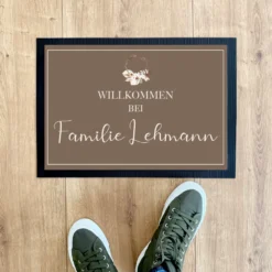 Personalisierte Boho Fußmatte mit dem Namen der Familie | Optional als Set mit Türschild