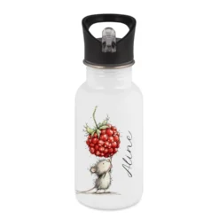 Personalisierte Edelstahl-Trinkflasche mit Strohhalm – Süße Maus-Motive & Wunschname – 400ml / 500ml / 600ml