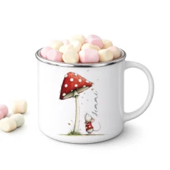 Personalisierte Emaille Tasse für Kinder mit Namen – Süße Maus Motive im Boho-Stil