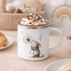 Personalisierte Emaille Tasse für Kinder mit Namen – Süße Maus Motive im Boho-Stil