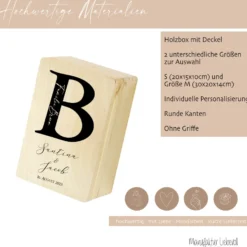 Personalisierte Erinnerungskiste zur Hochzeit mit Monogram, Holzbox, Hochzeitsgeschenk