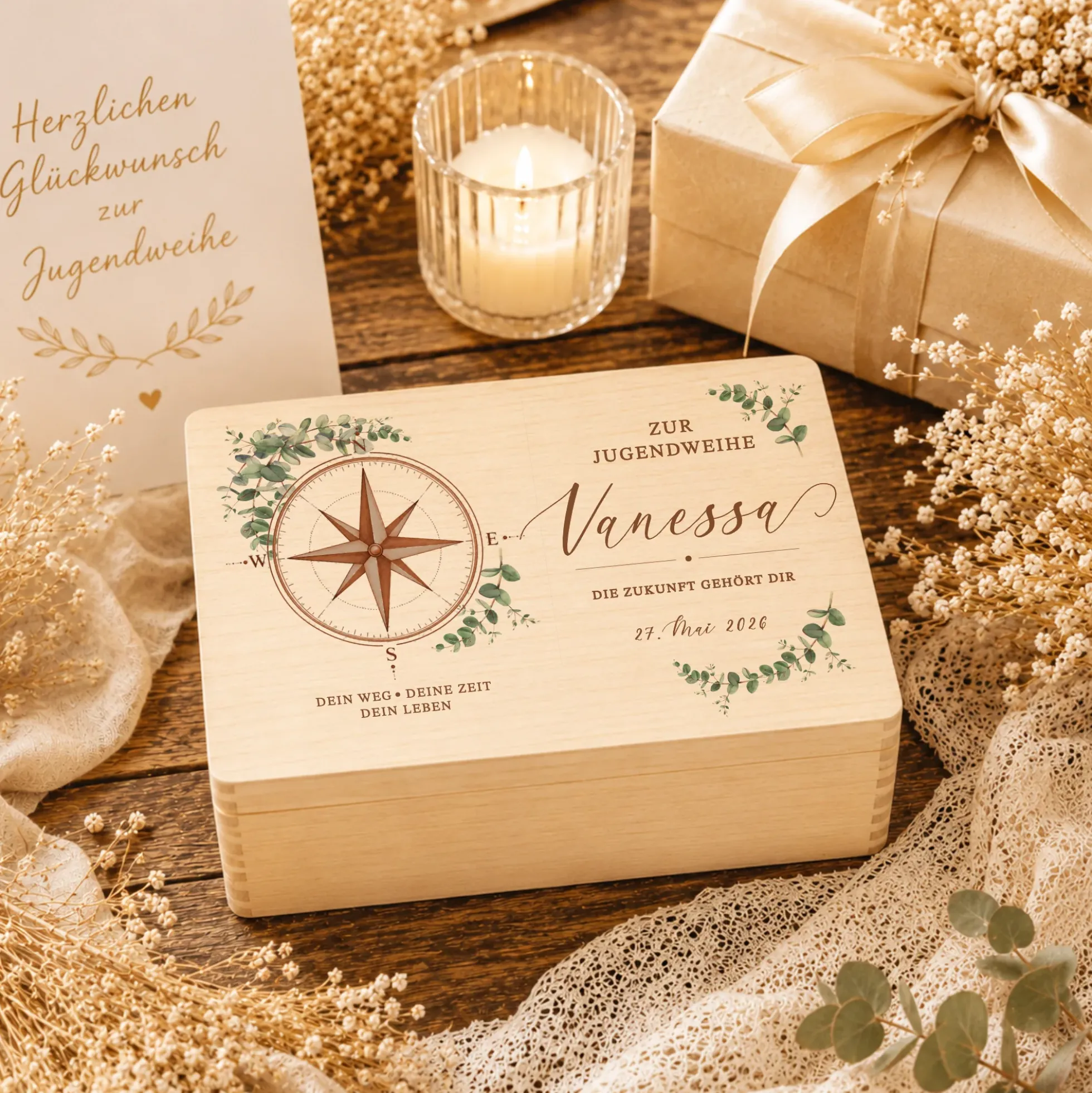 Personalisierte Erinnerungskiste Jugendweihe mit Namen & Datum | Geschenk zur Jugendweihe Mädchen Junge | Holzbox Jugendfeier | Erinnerungsbox Jugendweihe