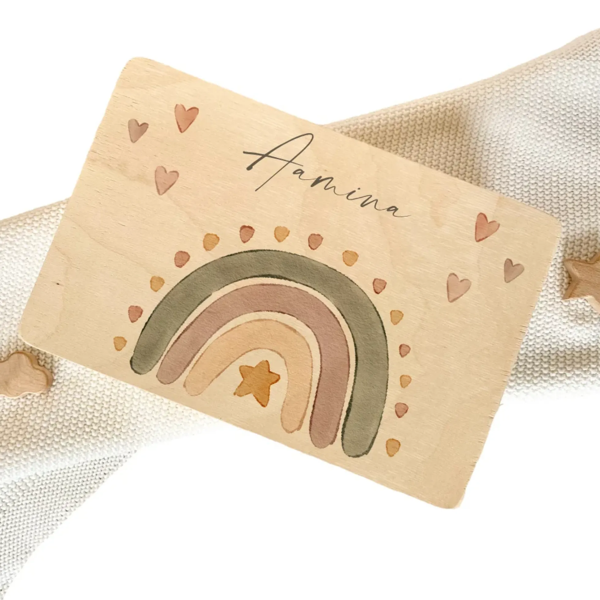 Personalisierte Erinnerungsbox aus Holz, Regenbogen Holzkiste mit Namen