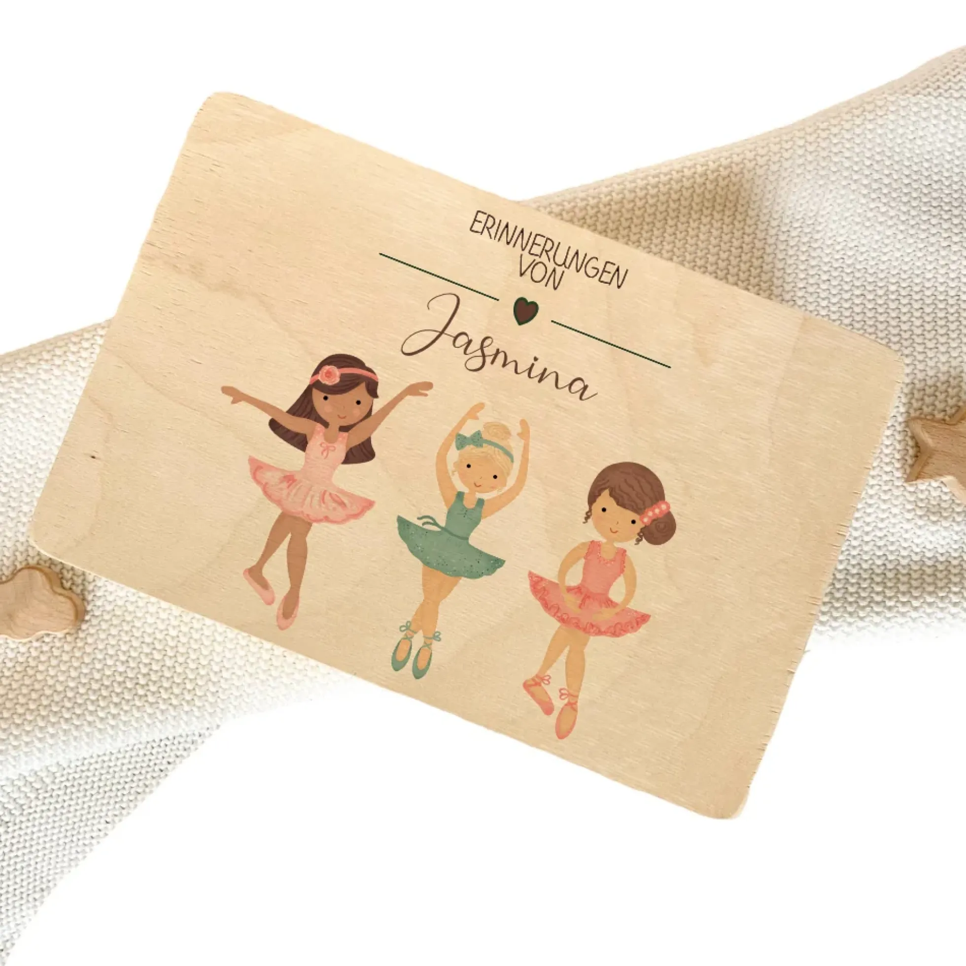 Personalisierte Erinnerungskiste "Ballett" als Motiv für Babys zur Geburt und Taufe, Babygeschenk mit dem Namen, Holzkiste