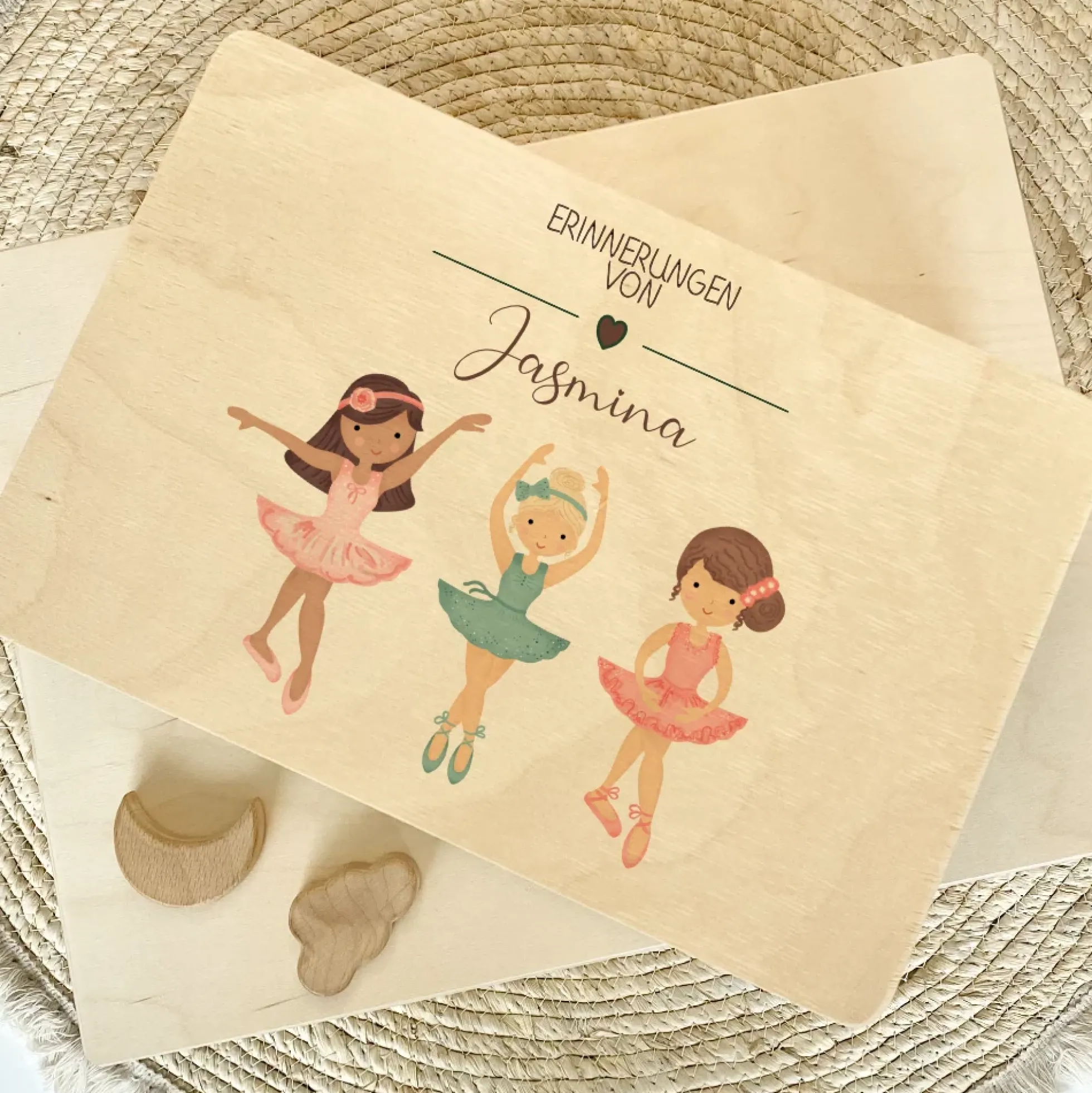 Personalisierte Erinnerungskiste "Ballett" als Motiv für Babys zur Geburt und Taufe, Babygeschenk mit dem Namen, Holzkiste