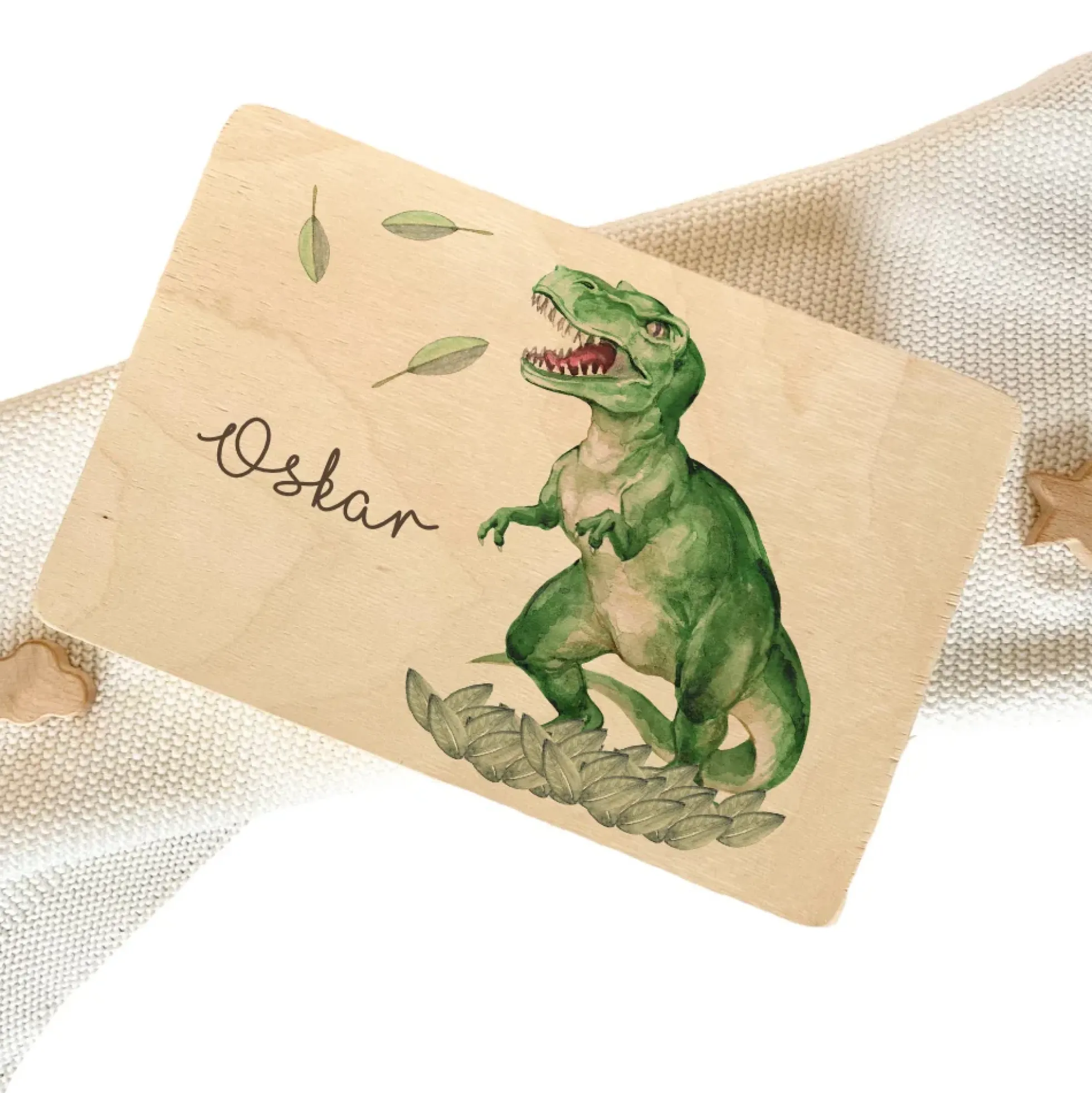 Personalisierte Erinnerungskiste "Dinosaurier" als Motiv für Babys zur Geburt und Taufe, Babygeschenk mit dem Namen, Holzkiste
