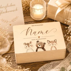 Personalisierte Erinnerungskiste Baby mit Namen, Geschenk zur Geburt, Taufgeschenk, Holzkiste Kinder, Erinnerungsbox Baby, Geschenk Kind